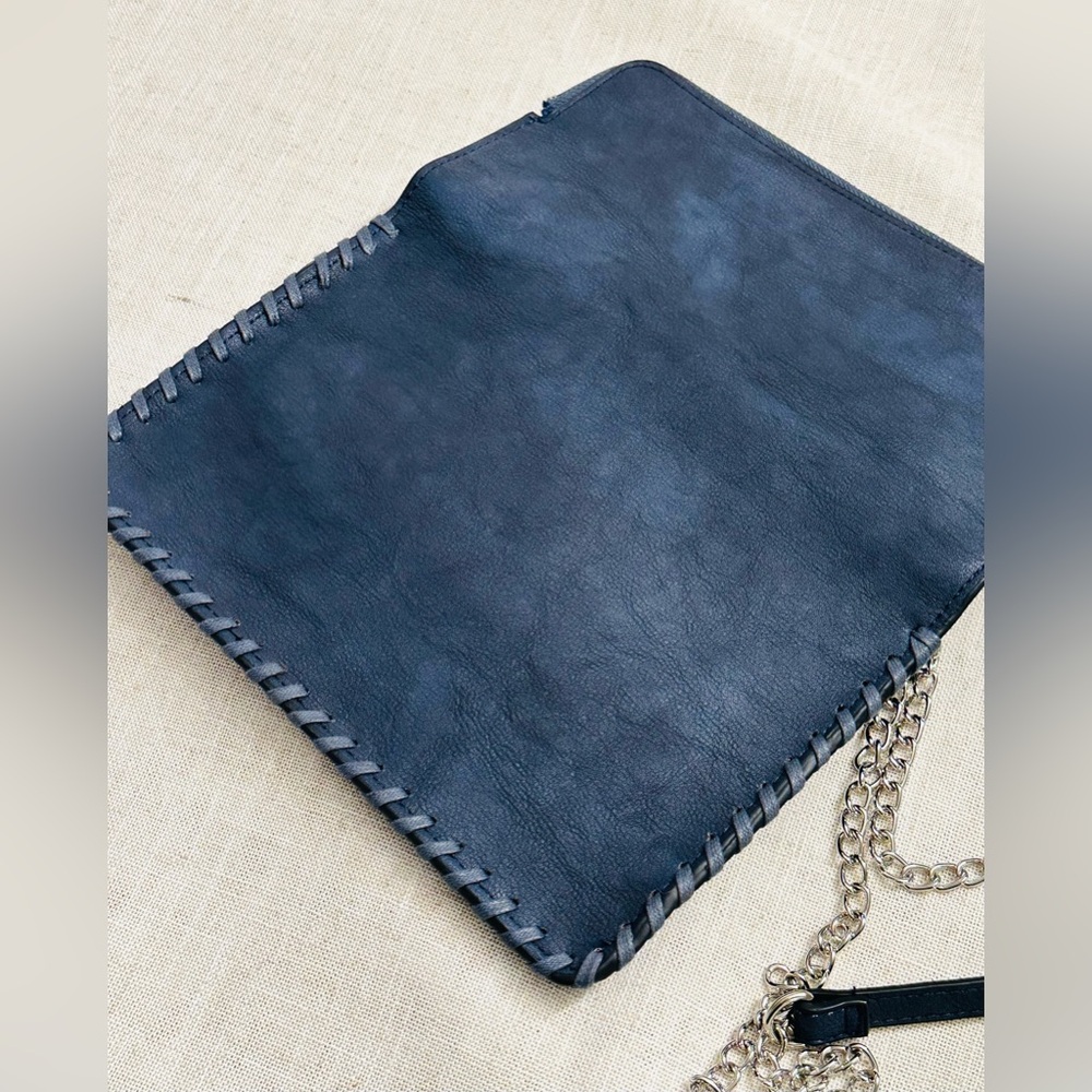 Leather Clutch with Chain Strap Urban Expressions Navy Vegan - Picture 8 of 9